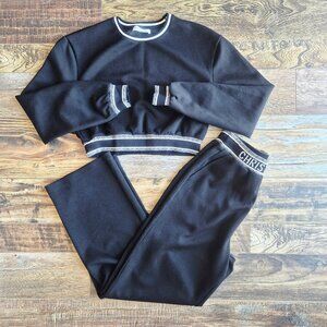 Christian Dior Set of Loungewear Spellout Cropped Sweatshirt Sweatpants Black